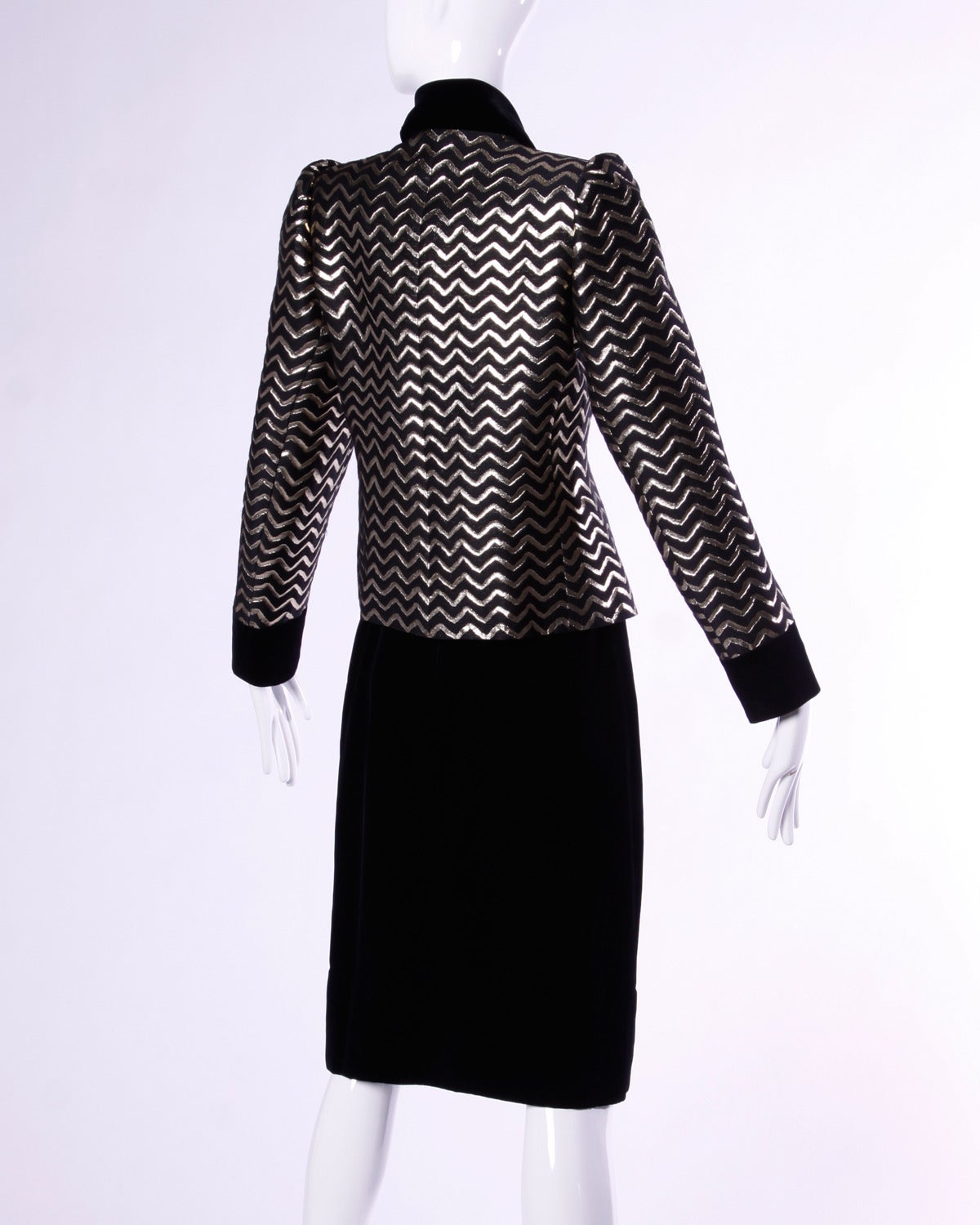 Women's Givenchy Vintage Metallic Gold + Black Vevet Jacket + Skirt Ensemble For Sale