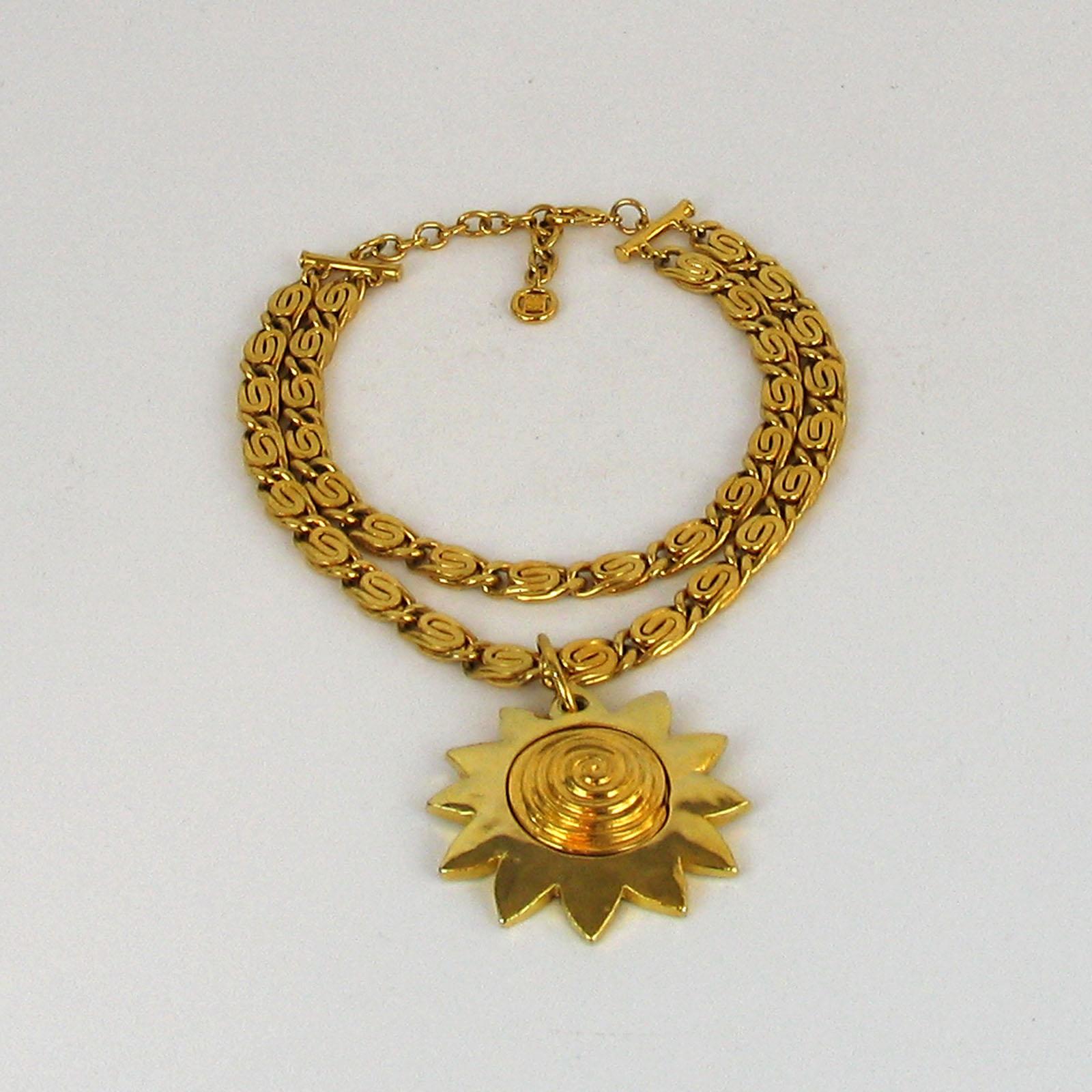 Late 20th Century Givenchy Vintage Necklace with Sun Pendant, 1980s For Sale