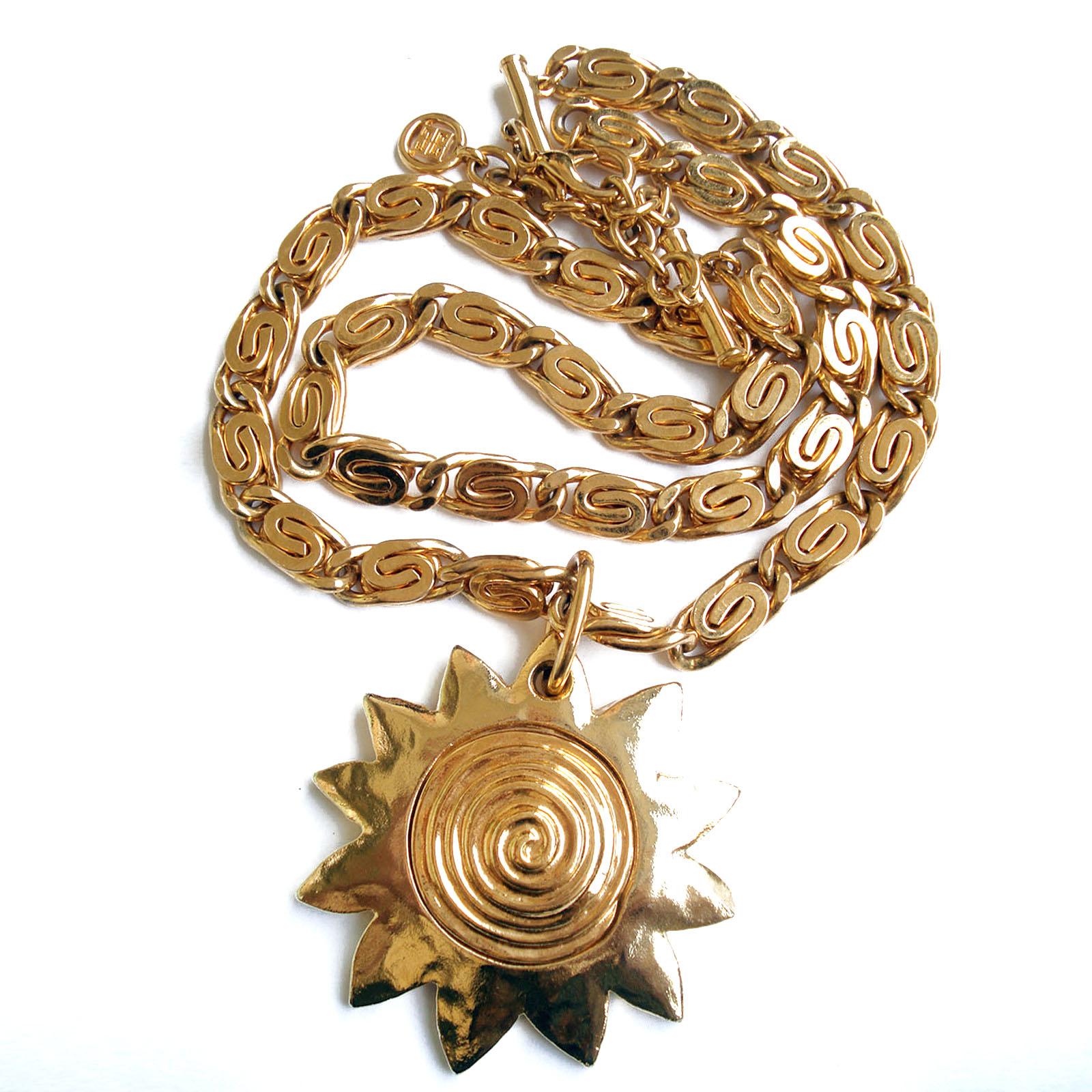 Metal Givenchy Vintage Necklace with Sun Pendant, 1980s For Sale
