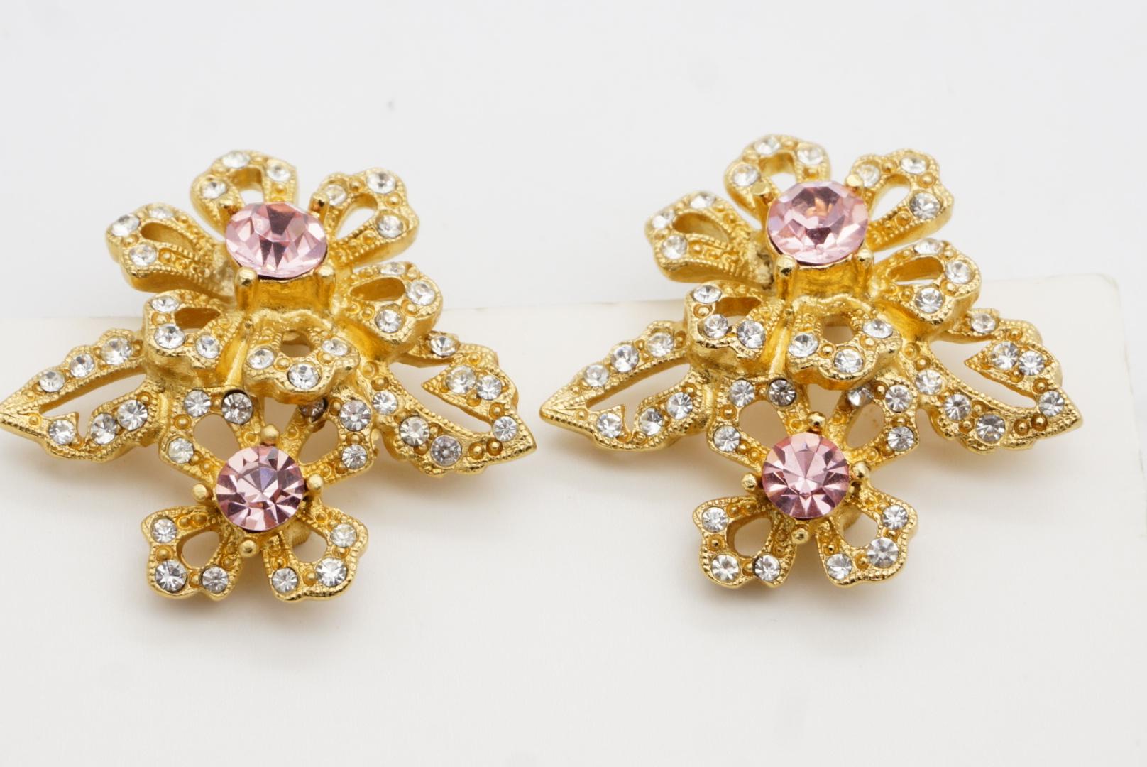 Givenchy Vintage Rosa Rose Cluster Kristall Double Flower Openwork Clip-Ohrringe im Angebot 6