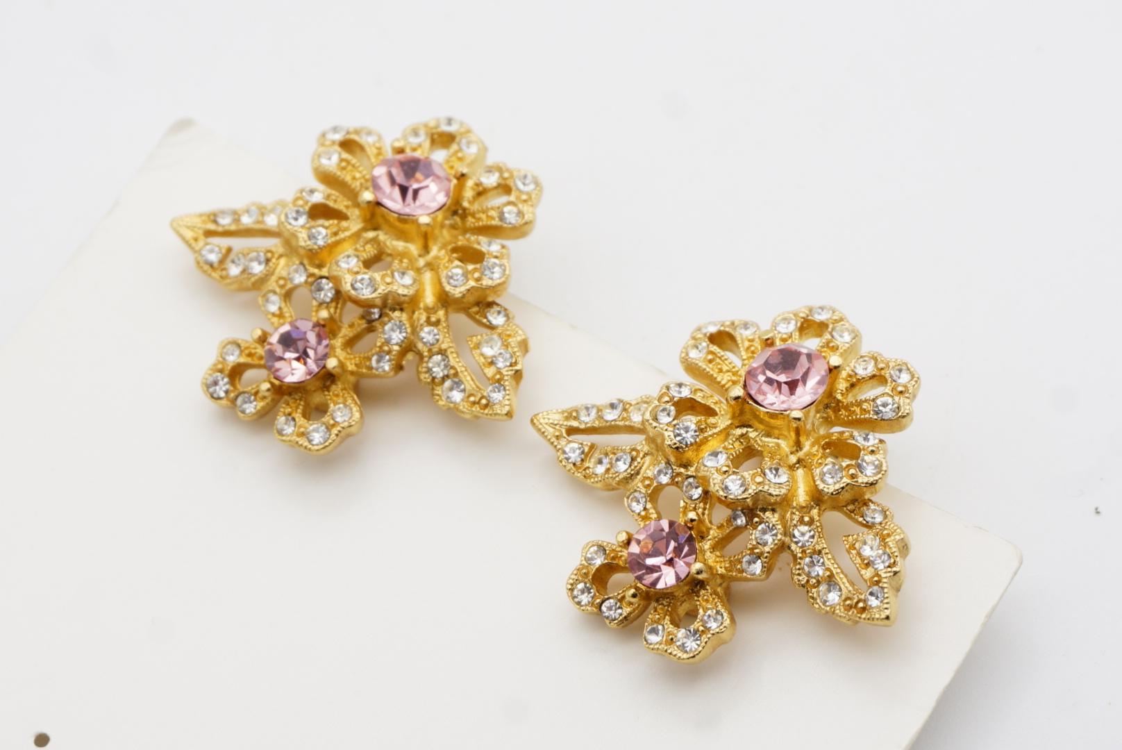 Givenchy Vintage Rosa Rose Cluster Kristall Double Flower Openwork Clip-Ohrringe im Angebot 7