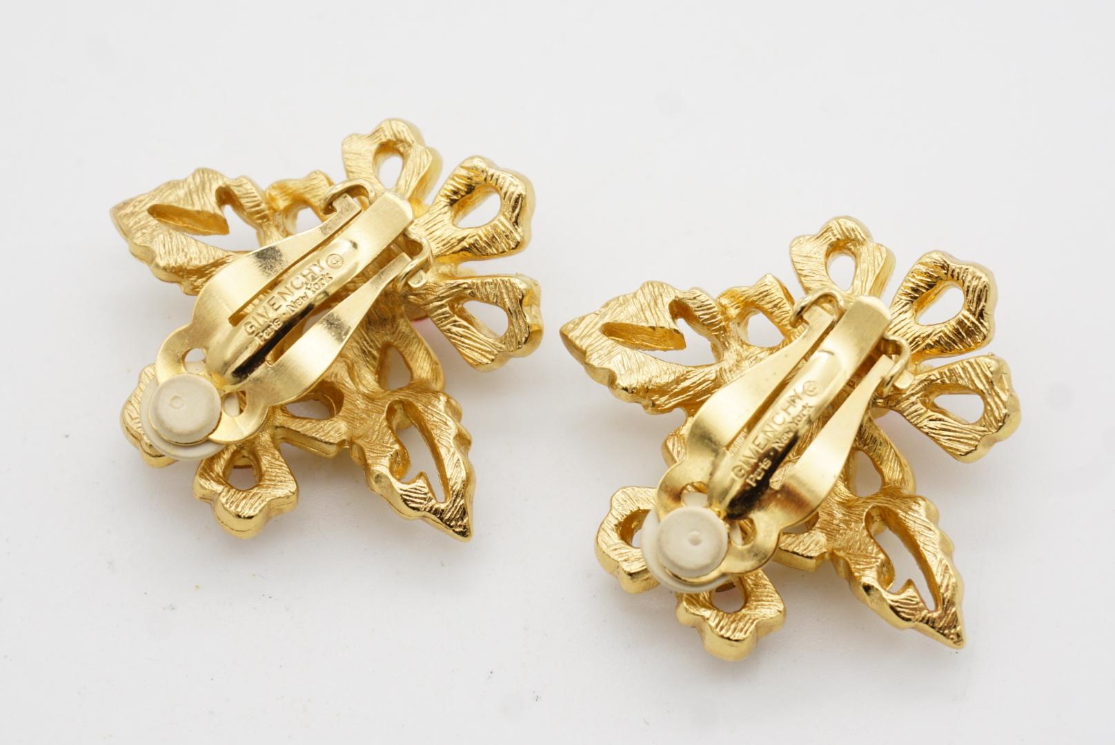 Givenchy Vintage Rosa Rose Cluster Kristall Double Flower Openwork Clip-Ohrringe im Angebot 8