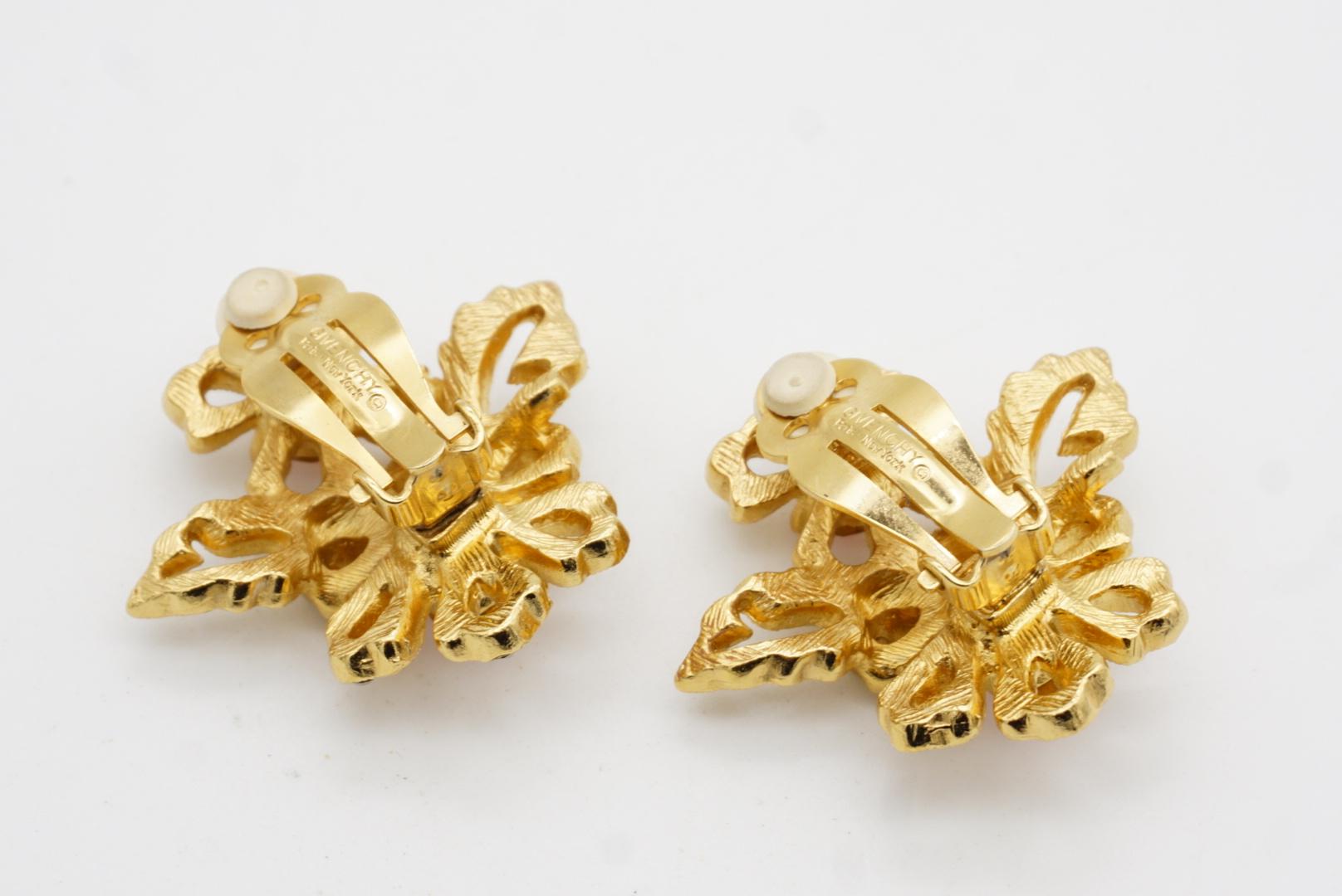 Givenchy Vintage Rosa Rose Cluster Kristall Double Flower Openwork Clip-Ohrringe im Angebot 9