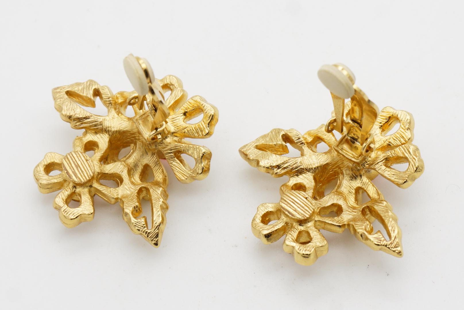 Givenchy Vintage Rosa Rose Cluster Kristall Double Flower Openwork Clip-Ohrringe im Angebot 10