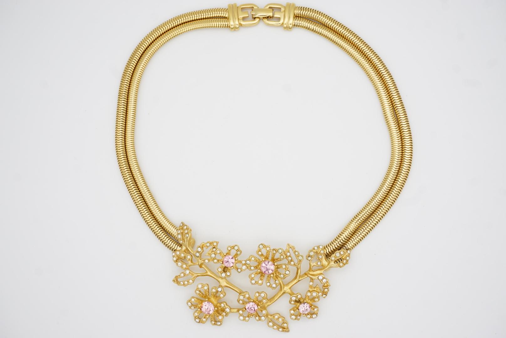 Givenchy Vintage Rosa Cluster Cristalli Fiore Doppio Strato Collana Serpente in vendita 5