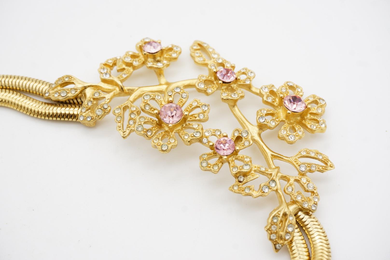 Givenchy Vintage Pink Rose Cluster Crystals Flower Double Layers Snake Necklace en vente 11