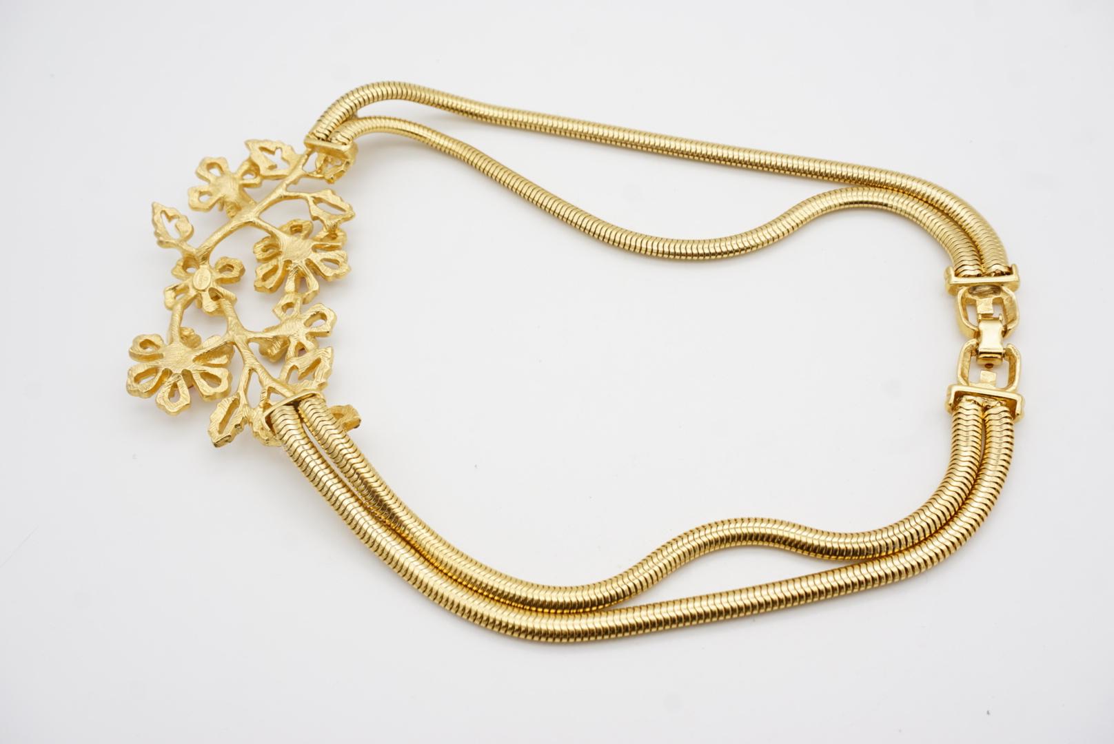 Givenchy Vintage Pink Rose Cluster Crystals Flower Double Layers Snake Necklace en vente 14