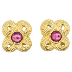 Givenchy Vintage Rare Gold Gripoix Amethyst Cabochon Knot Openwork Earrings