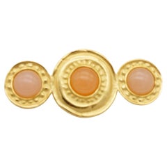 Givenchy Vintage Rare Gold Unisex Gripoix Crystals Round Pink Orange Long Brooch