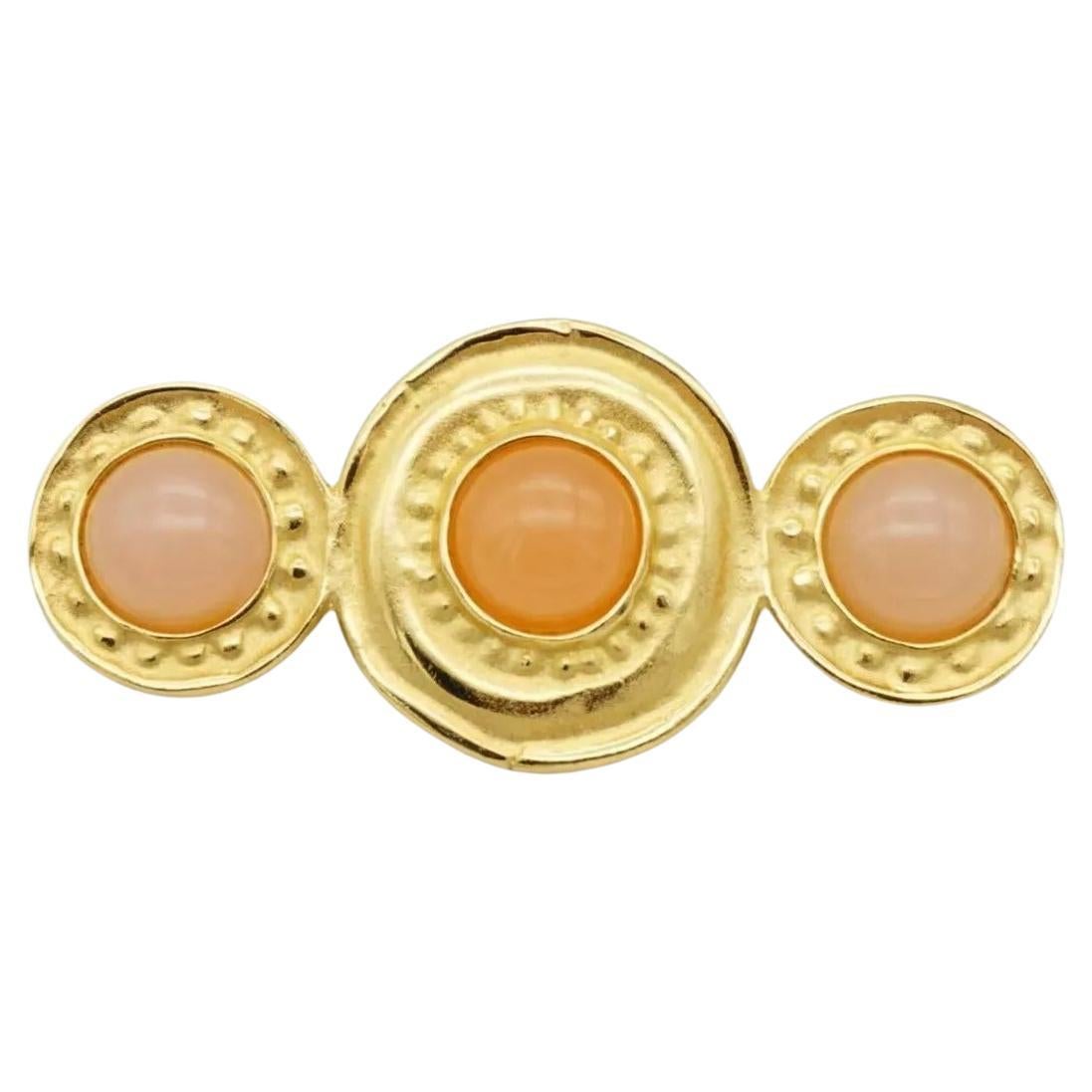 Pre-owned Givenchy Vintage Rare Gold Unisex Gripoix Crystals Round Pink Orange Long Brooch