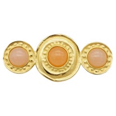 Givenchy Vintage Rare Gold Unisex Gripoix Crystals Round Pink Orange Long Brooch