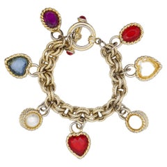 Givenchy Vintage Rare Gripoix Ruby Amethyst Sapphire Charms Pearl Heart Bracelet