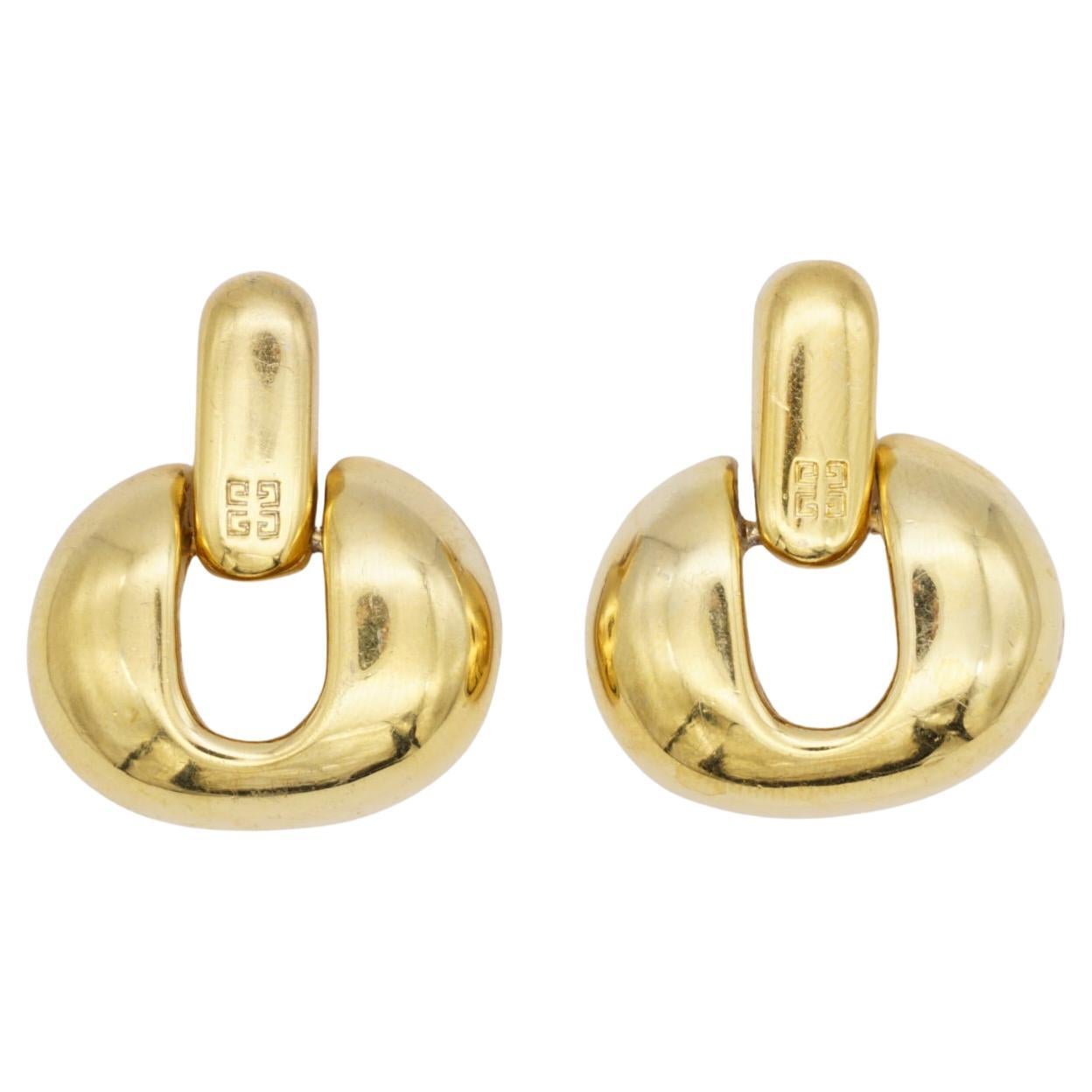 Givenchy Vintage Rare Iconic 4G Door Knocker Oval Hoop Drop Pierced Earrings For Sale