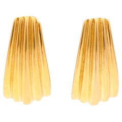 Givenchy Vintage Ribbed Gold Plated Long Curved Textured Earrings
