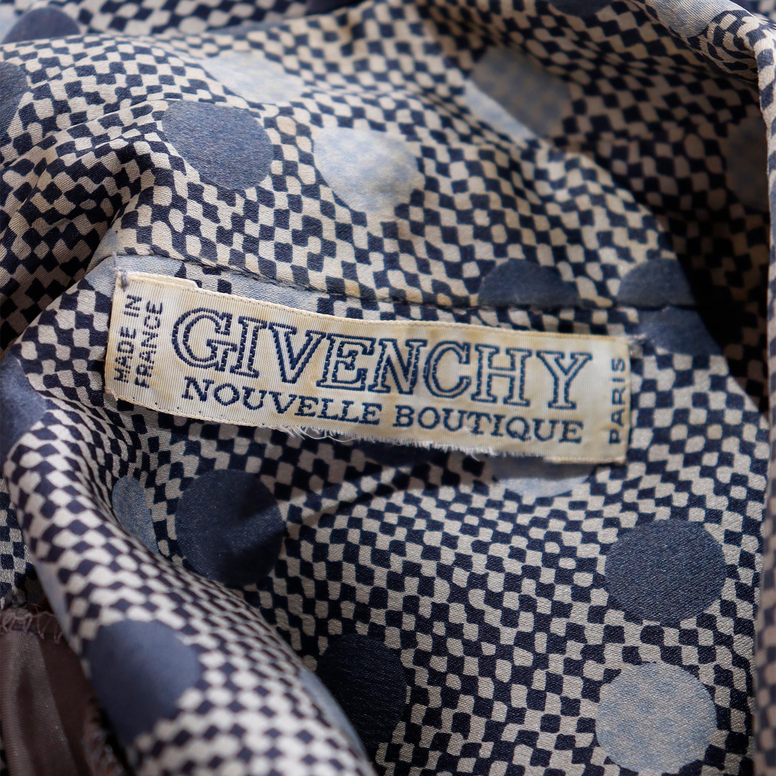 Givenchy Vintage Slate Blue & Grey Polka Dot Check Silk Blouse For Sale 1