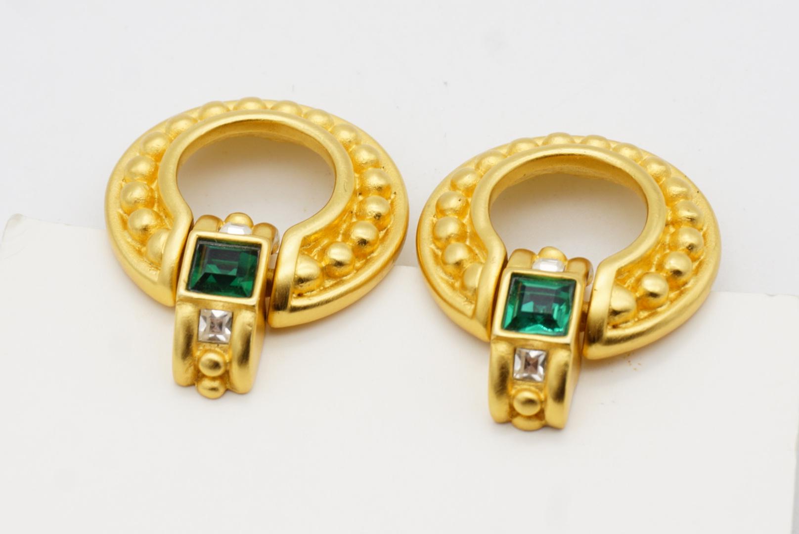 Pendientes Colgantes Givenchy Vintage Square Crystals Emerald Circle Dots Door Knocker en venta 5