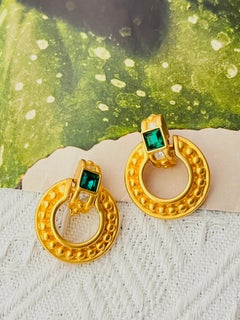 Givenchy Vintage Square Crystals Emerald Circle Dots Door Knocker Drop Earrings