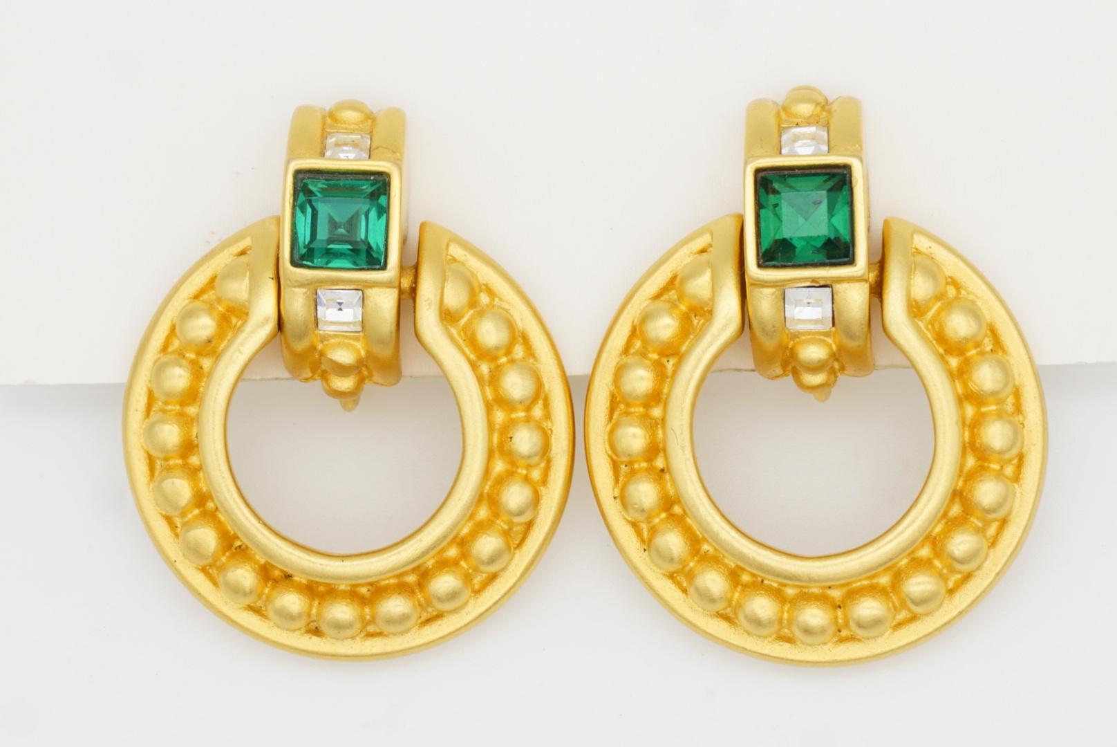 Pendientes Colgantes Givenchy Vintage Square Crystals Emerald Circle Dots Door Knocker en venta 2