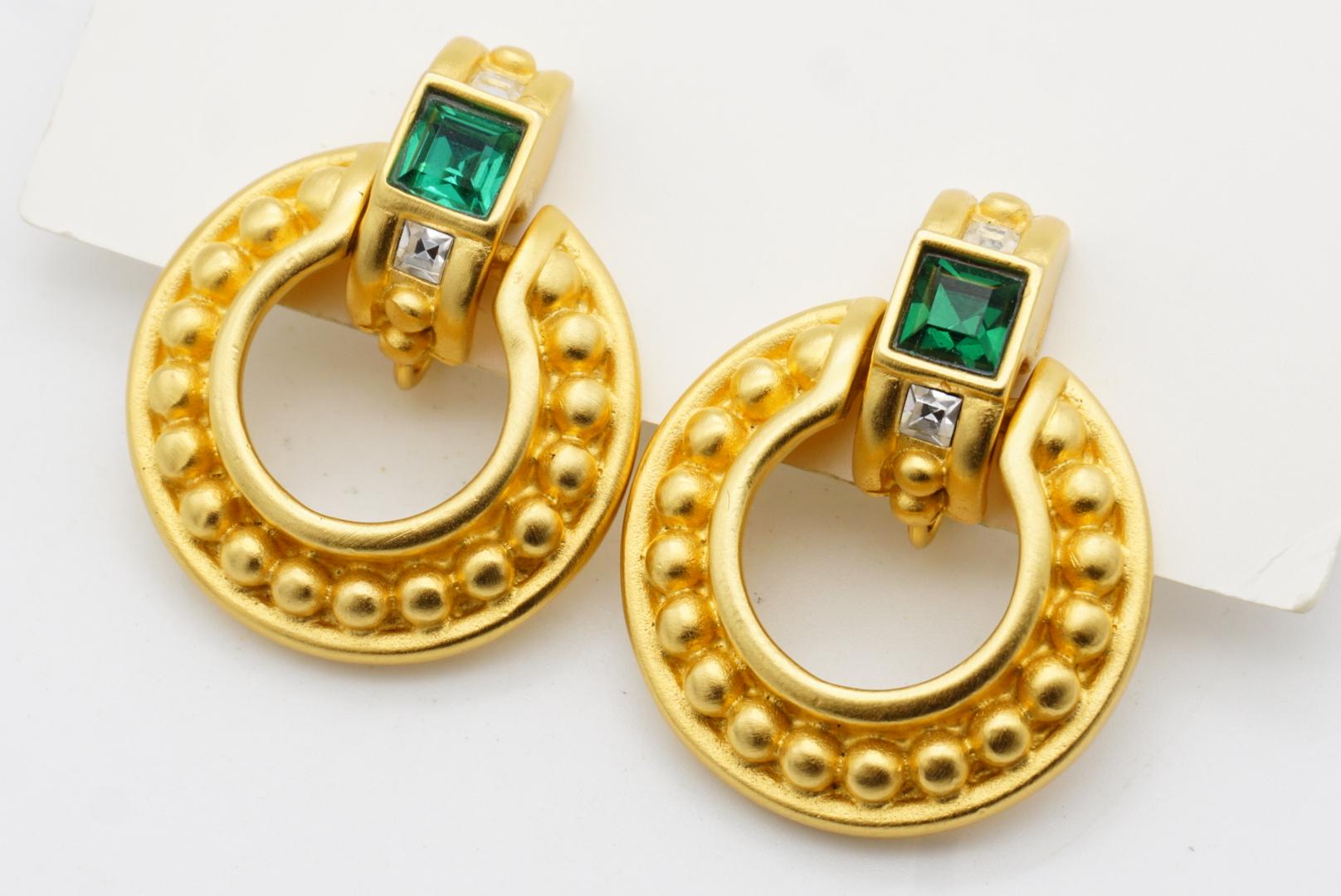 Pendientes Colgantes Givenchy Vintage Square Crystals Emerald Circle Dots Door Knocker en venta 3