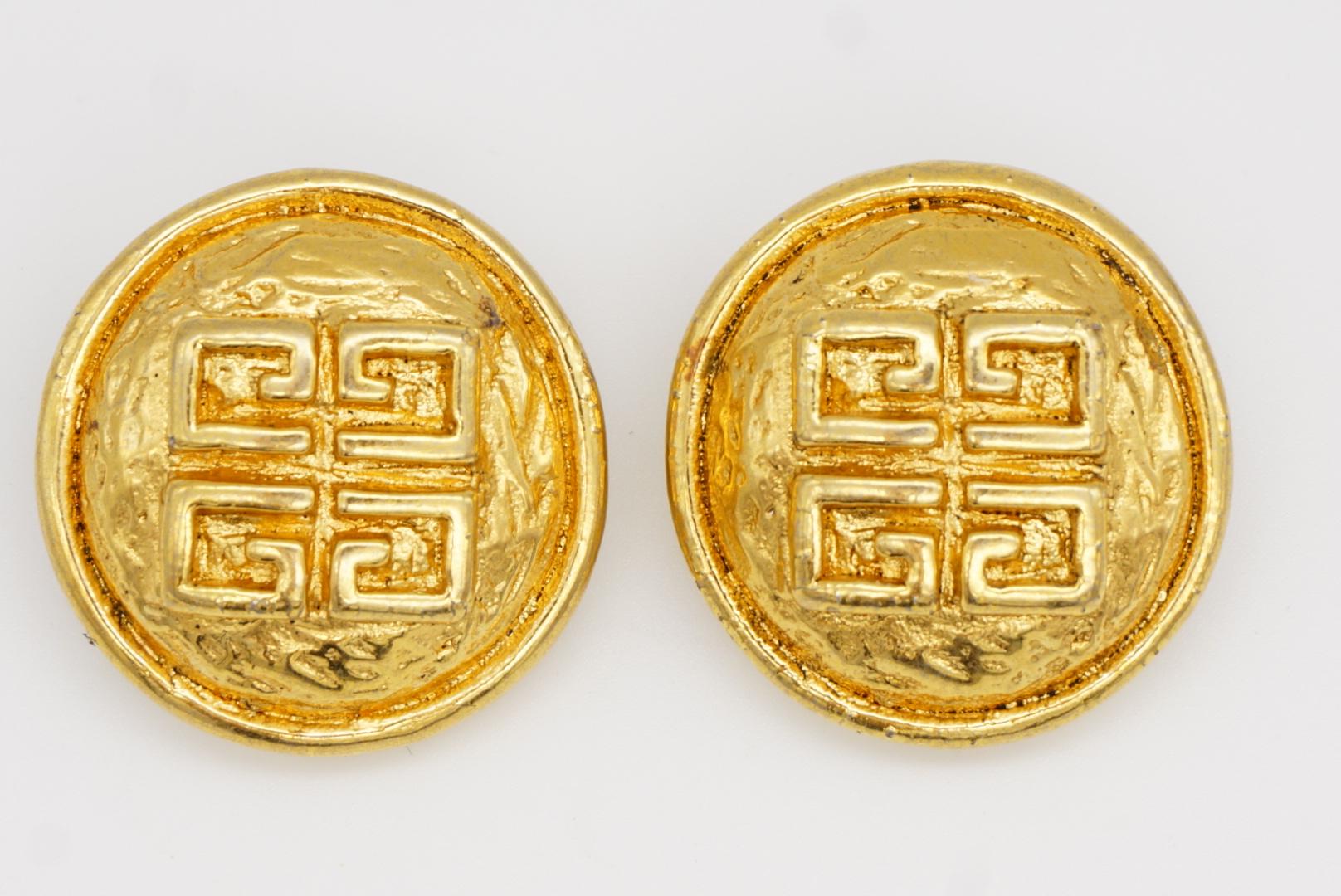 Givenchy Vintage Textured Large 4G Logo Monogram Relief Round Chunky Earrings For Sale 2