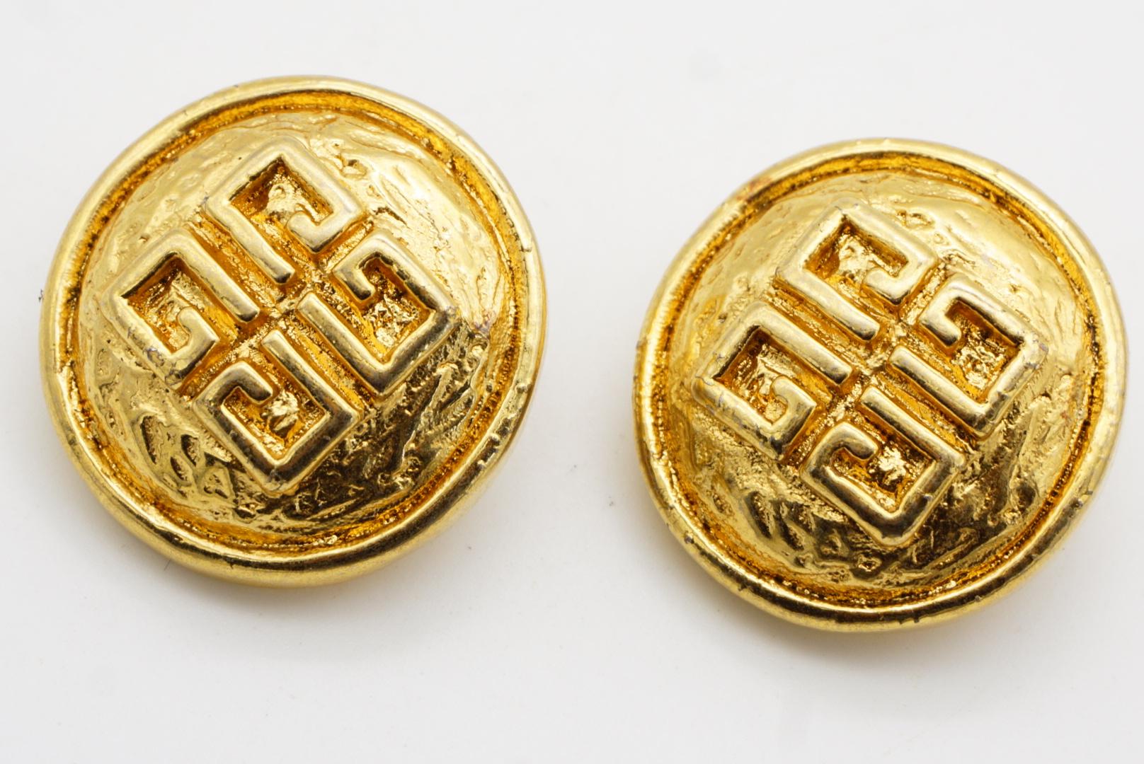Givenchy Vintage Textured Large 4G Logo Monogram Relief Round Chunky Earrings For Sale 3