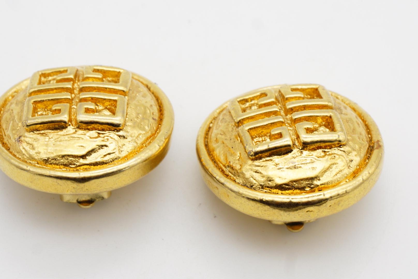 Givenchy Vintage Textured Large 4G Logo Monogram Relief Round Chunky Earrings For Sale 4