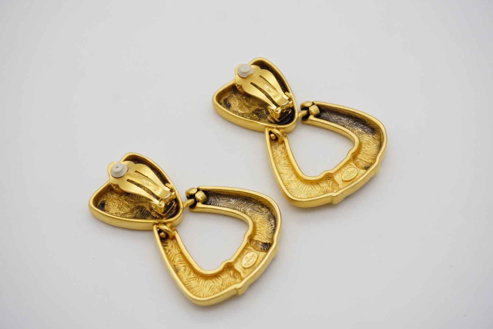 Givenchy Vintage Triangle Heart Love Black Hoop Matte Chunky Hoop Drop Earrings For Sale 6