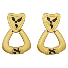 Givenchy Vintage Triangle Heart Love Black Hoop Matte Chunky Hoop Drop Earrings
