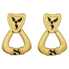 Givenchy Vintage Triangle Heart Love Black Hoop Matte Chunky Hoop Drop Earrings