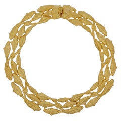 Givenchy Vintage Trio Layers Olive Leaf Openwork Watch Link Chunky Necklace