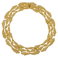 Givenchy Vintage Trio Layers Olive Leaf Openwork Watch Link Chunky Necklace