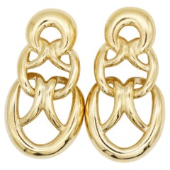 Pendientes grandes y llamativos unisex de Givenchy Vintage, con aro en forma de gota entrelazado en dorado