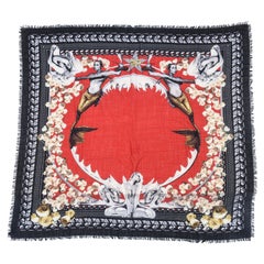 Givenchy Vintage Wool Mermaid Square Scarf with Fringe  Black, Red White