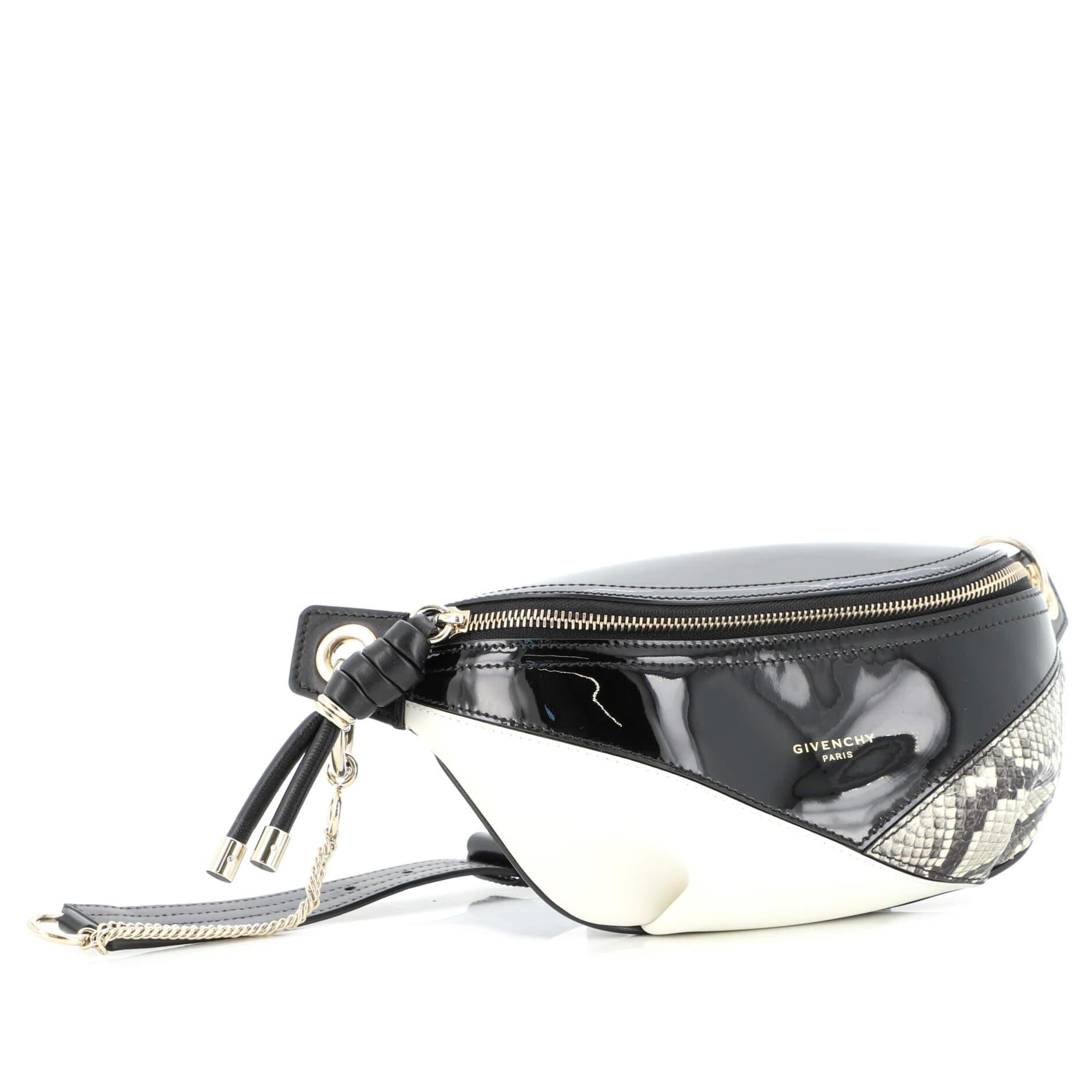 Black Givenchy Whip Belt Bag Patent and Leather with Snakeskin Small