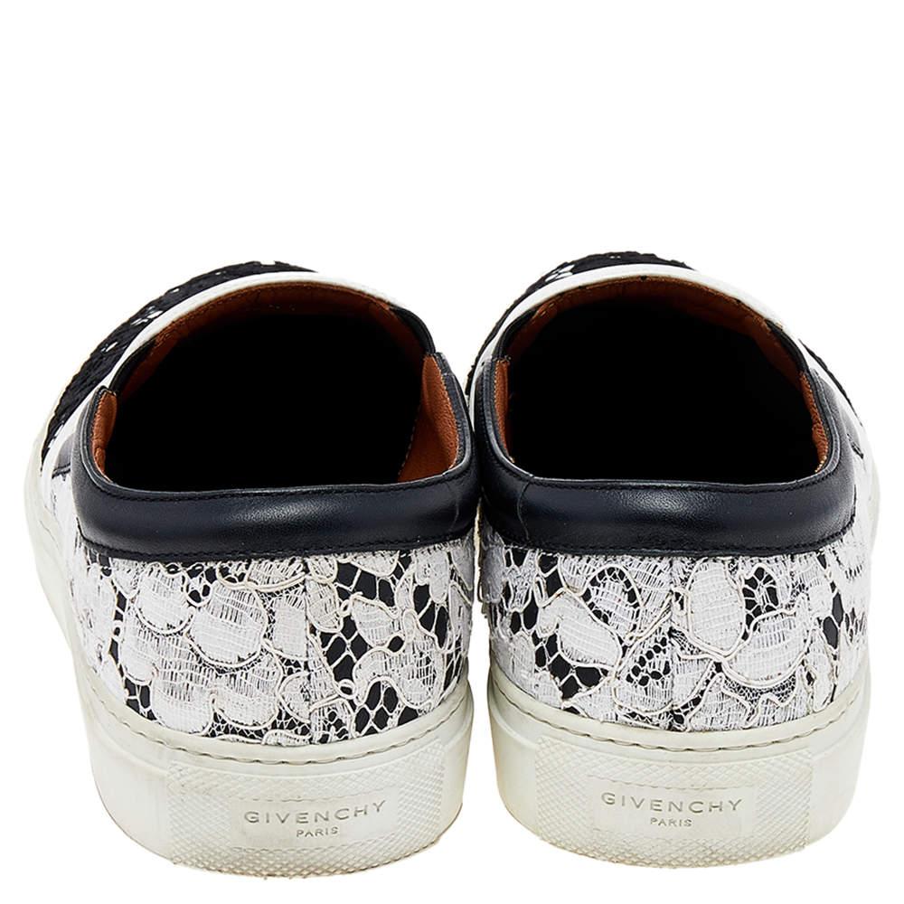 Women's Givenchy White/Black Lace And Leather Slip on Sneakers Size 41