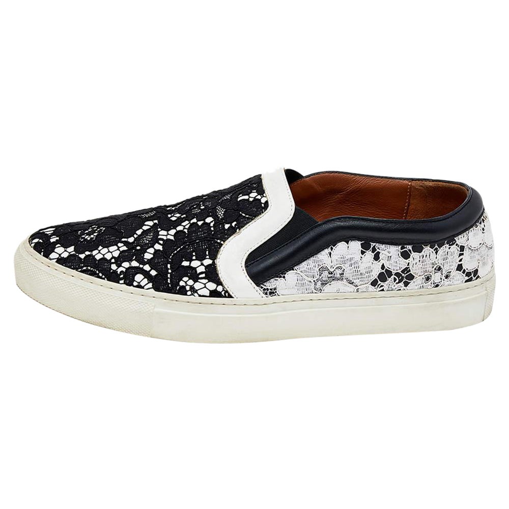 Givenchy White/Black Lace And Leather Slip on Sneakers Size 41