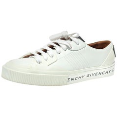 Used Givenchy White/Black Leather And Rubber Logo Print Low Top Sneakers Size 39.5
