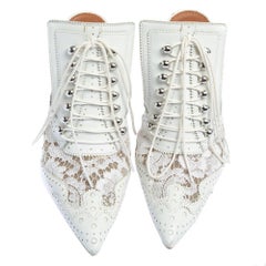 Givenchy White Brogue Leather and Lace Maremma Mules Size 37