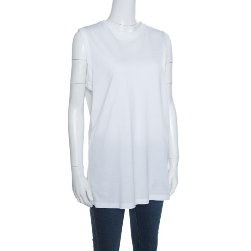 Gris Givenchy - T-shirt sans manches en coton blanc imprimé avec tressage, taille XS en vente