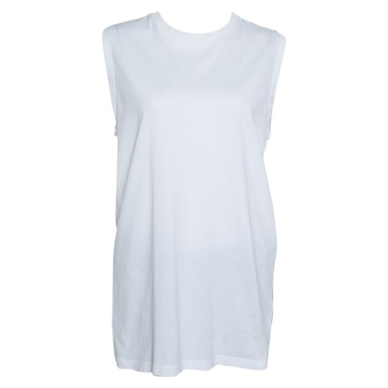 Givenchy White Cotton Braid Printed Detail Sleeveless T Shirt XS For Sale
