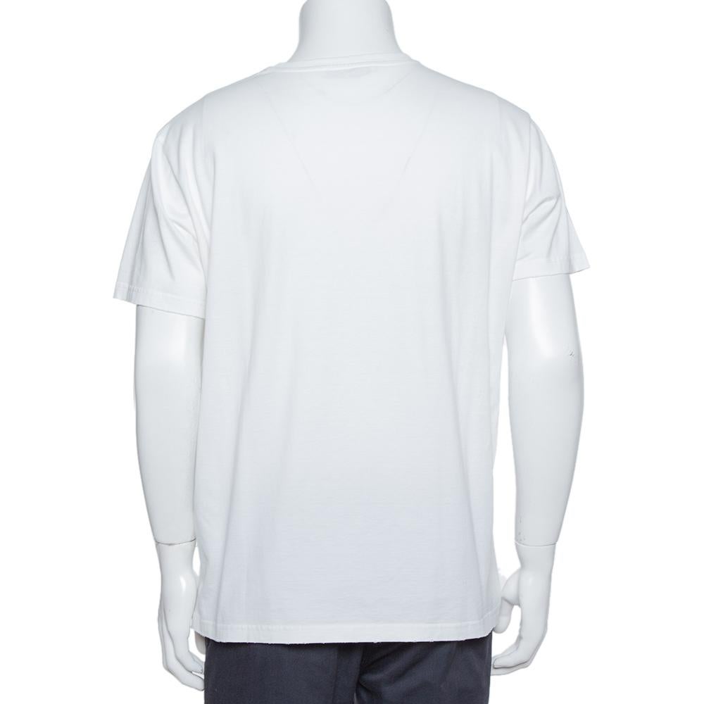 Givenchy White Cotton Logo Printed Crewneck Distressed T-Shirt L In Good Condition In Dubai, Al Qouz 2