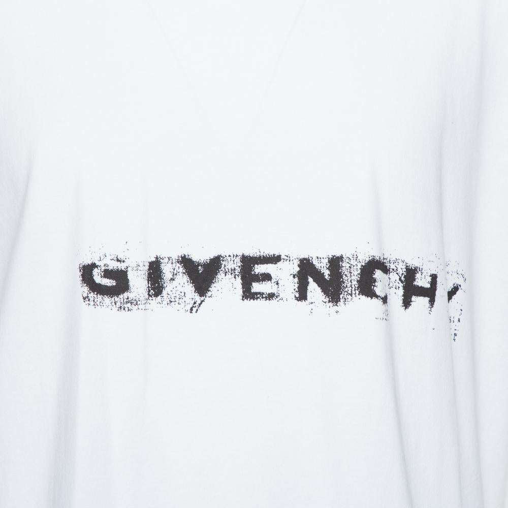 Men's Givenchy White Cotton Logo Printed Crewneck Distressed T-Shirt L