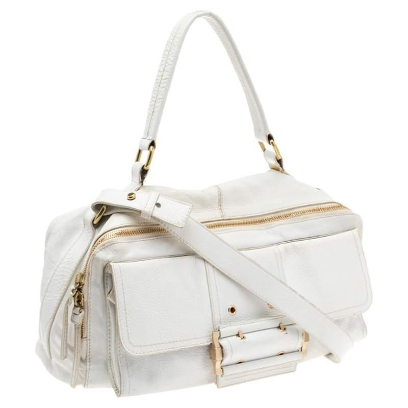 Givenchy White Leather East West Buckle Top Handle Bag In Fair Condition For Sale In Dubai, Al Qouz 2