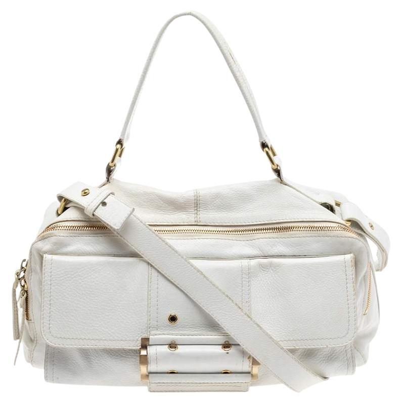 Givenchy White Leather East West Buckle Top Handle Bag For Sale