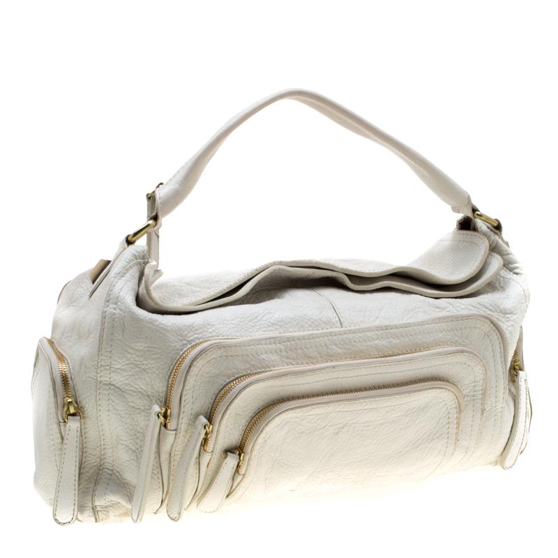 Givenchy White Leather Multiple Zip Shoulder Bag In Fair Condition For Sale In Dubai, Al Qouz 2