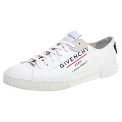 Used Givenchy White Logo Print Coated Canvas Tennis Light Low Top Sneakers Size 44