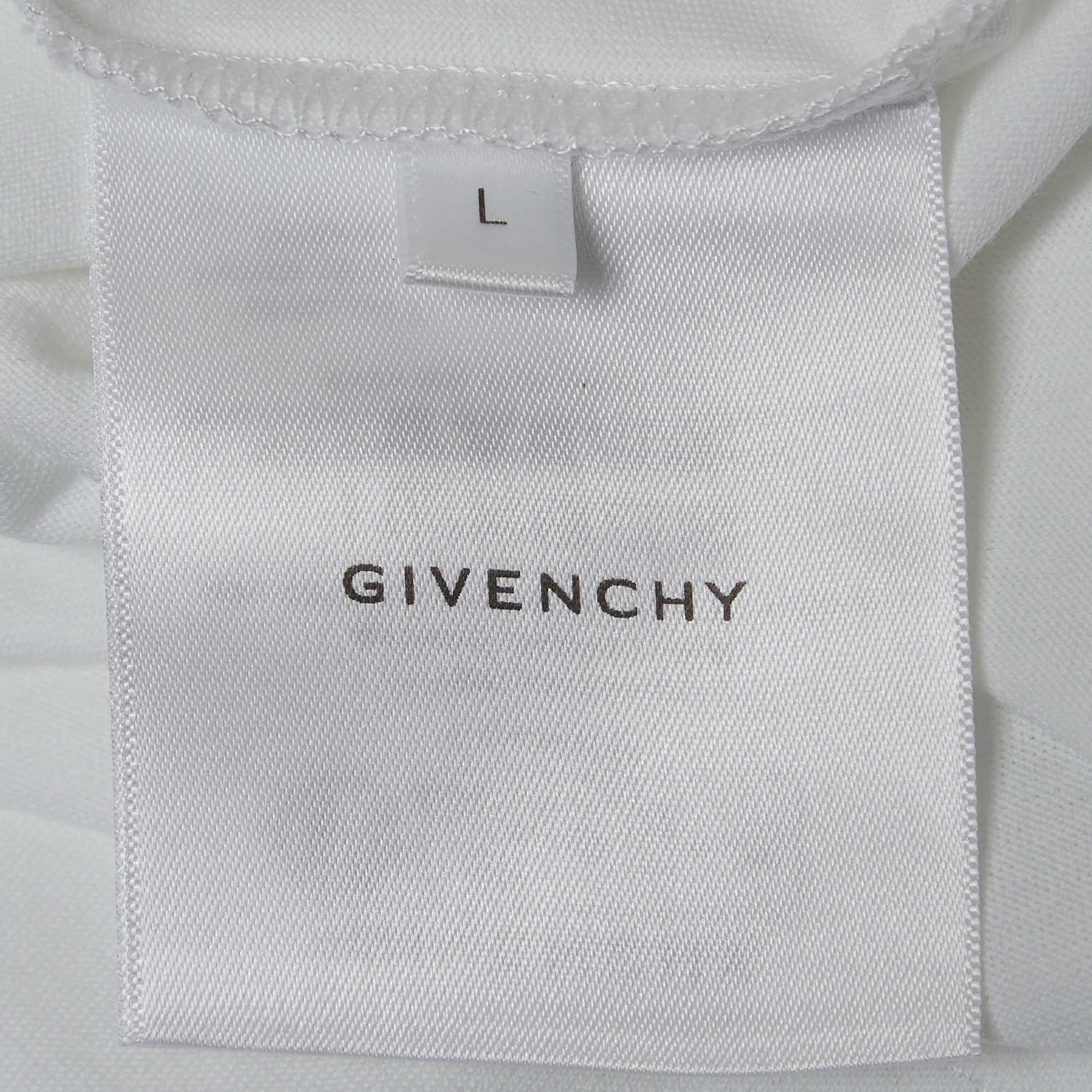 Givenchy White Logo Printed Cotton Standard Fit T-Shirt L 1