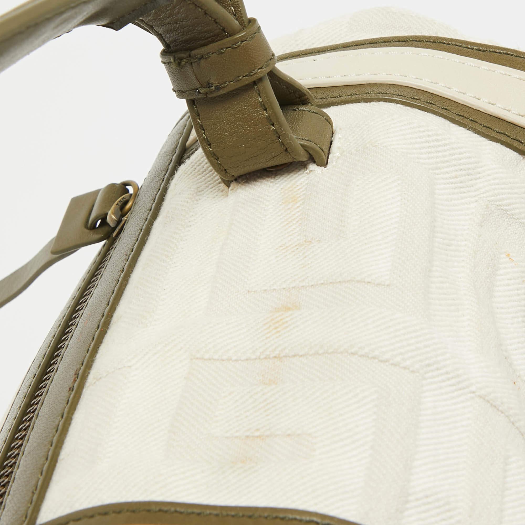 Givenchy White/Olive Green Signature Fabric and Leather Top Handle Bag 9
