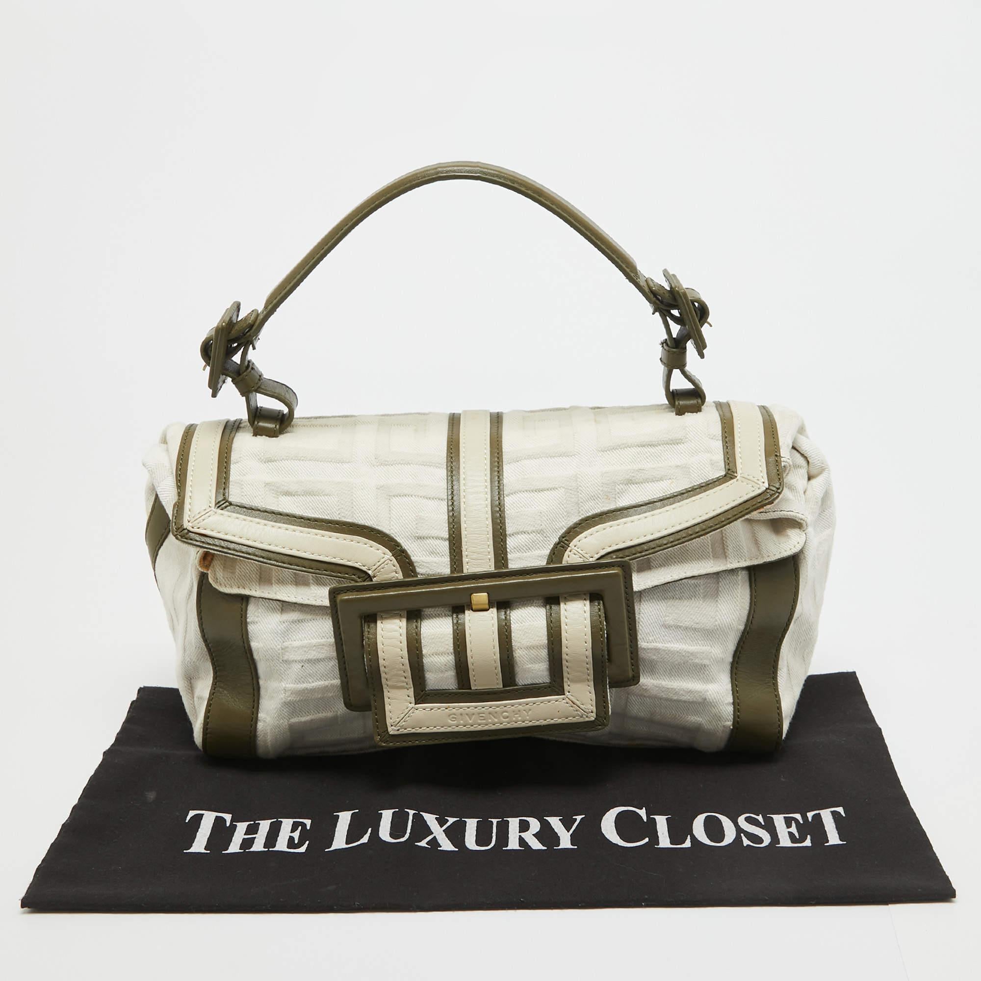Givenchy sac à poignée en cuir et tissu blanc/vert olive caractéristique en vente 11