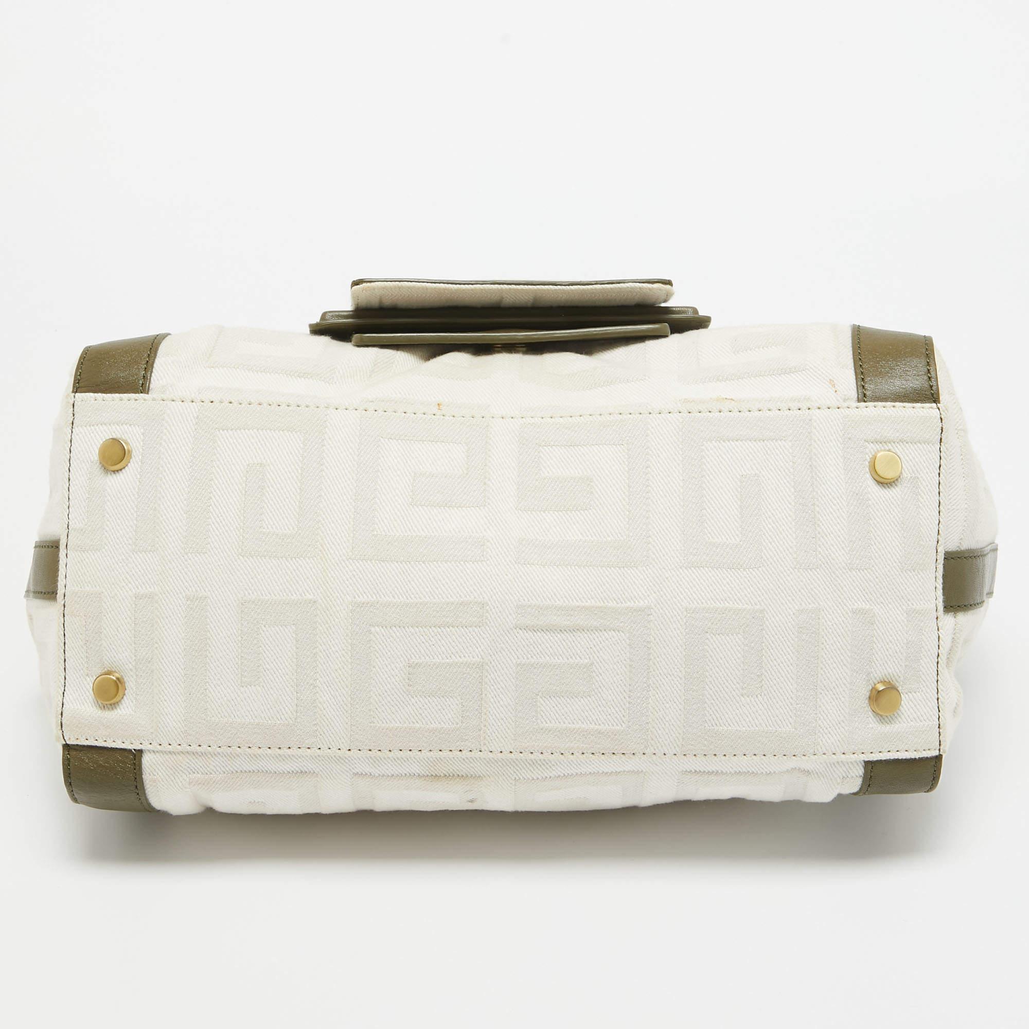 Givenchy White/Olive Green Signature Fabric and Leather Top Handle Bag 10